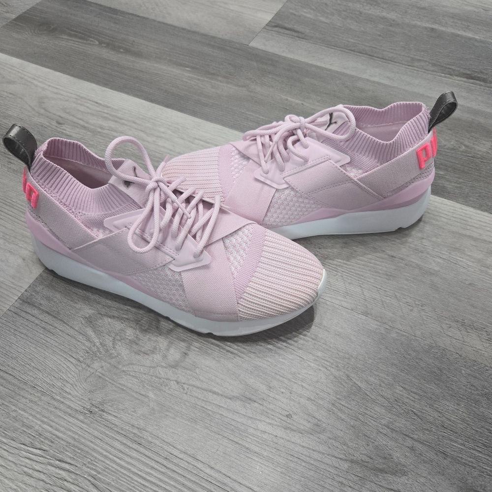 PUMA Women's Muse EvoKnit sneakers in a pink colorway.
